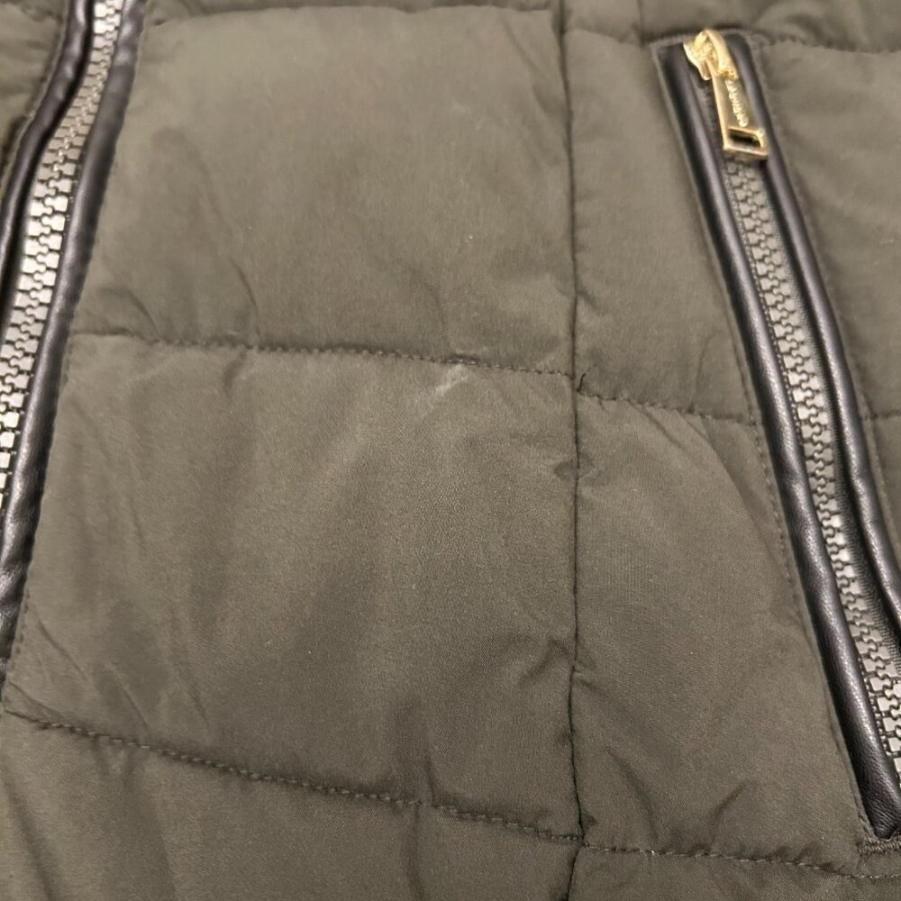 Laundry By Shelli Segal Detachable Fur Hood Puffer Jacket Size M Olive Green - Picture 9 of 16